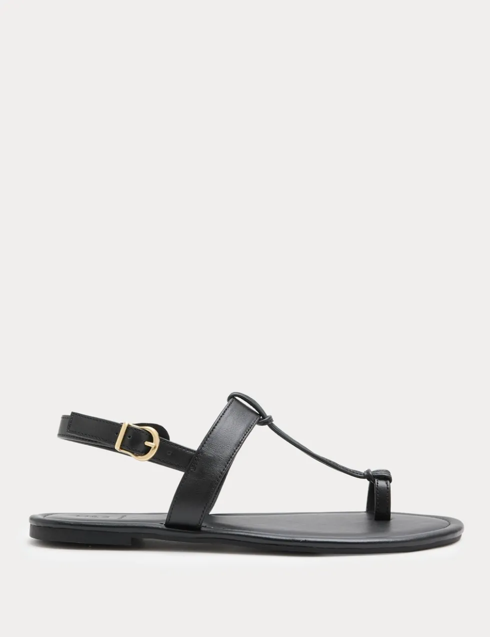 Leather Ankle Strap Flat Toe Loop Sandals
