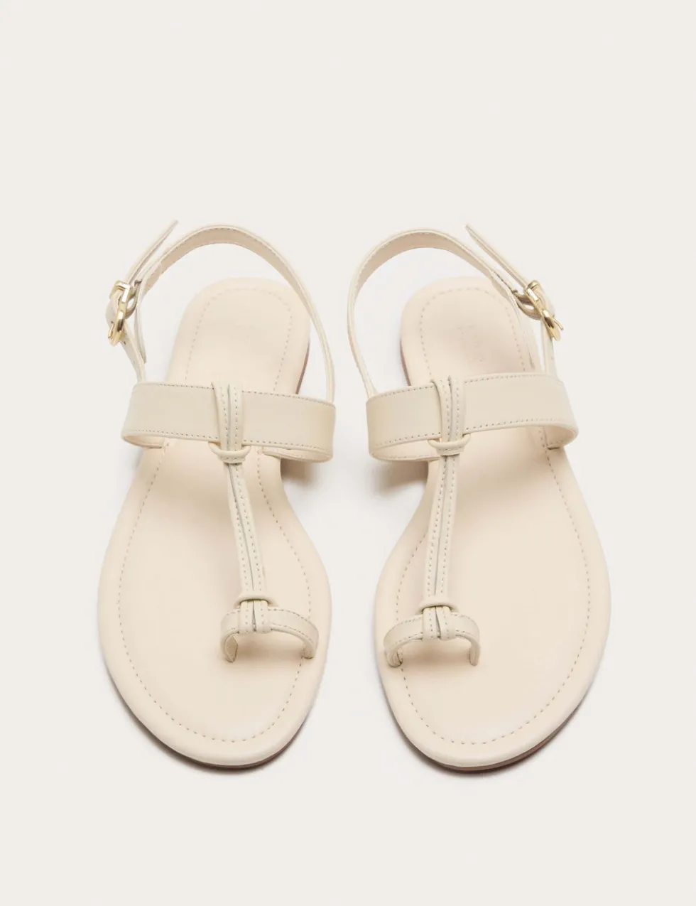 Leather Ankle Strap Flat Toe Loop Sandals