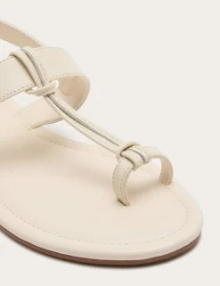 Leather Ankle Strap Flat Toe Loop Sandals