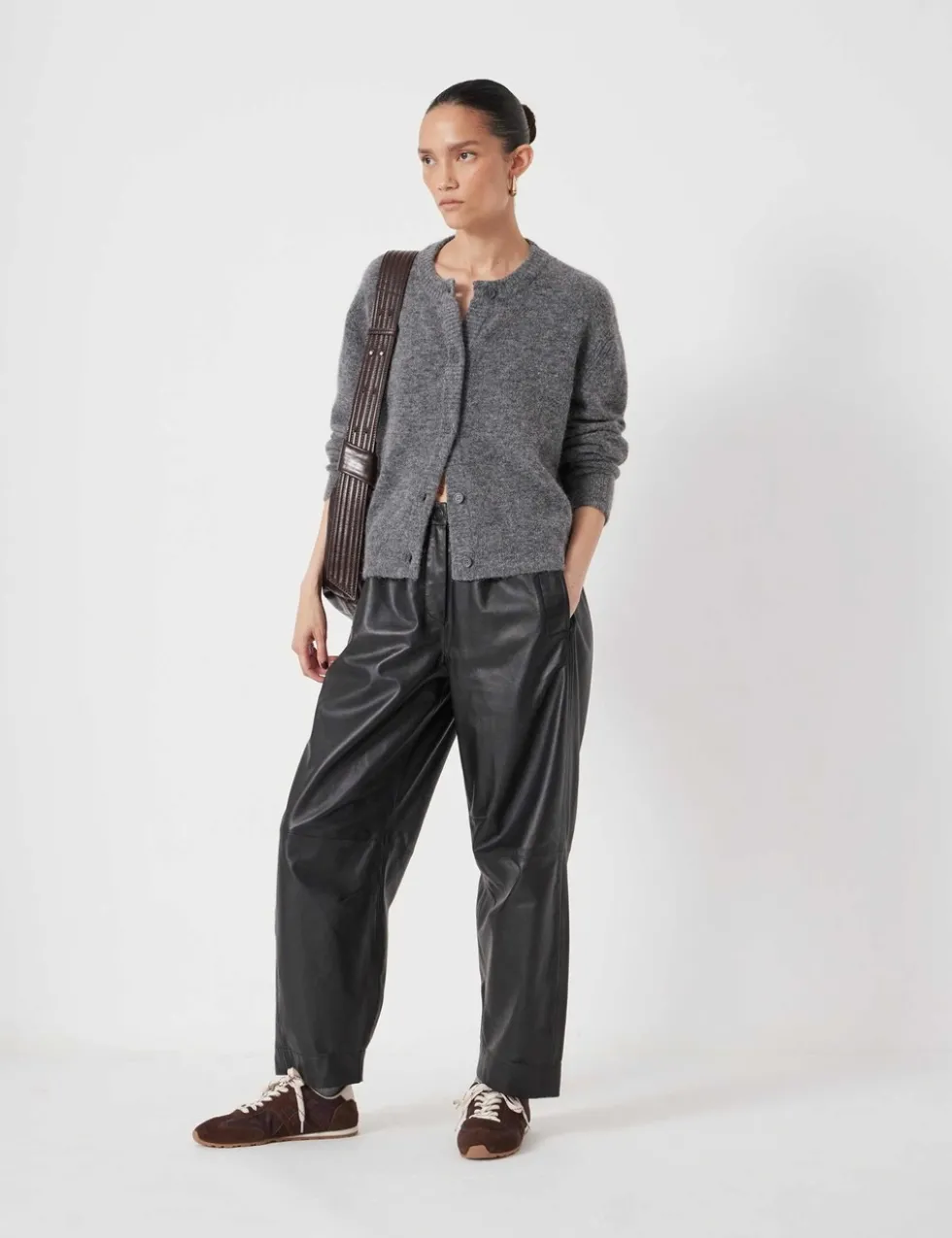 Leather Barrel Leg Trousers