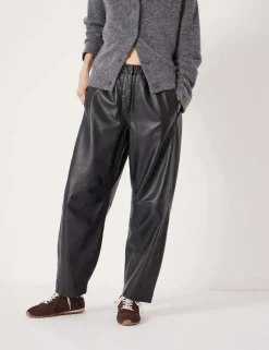 Leather Barrel Leg Trousers