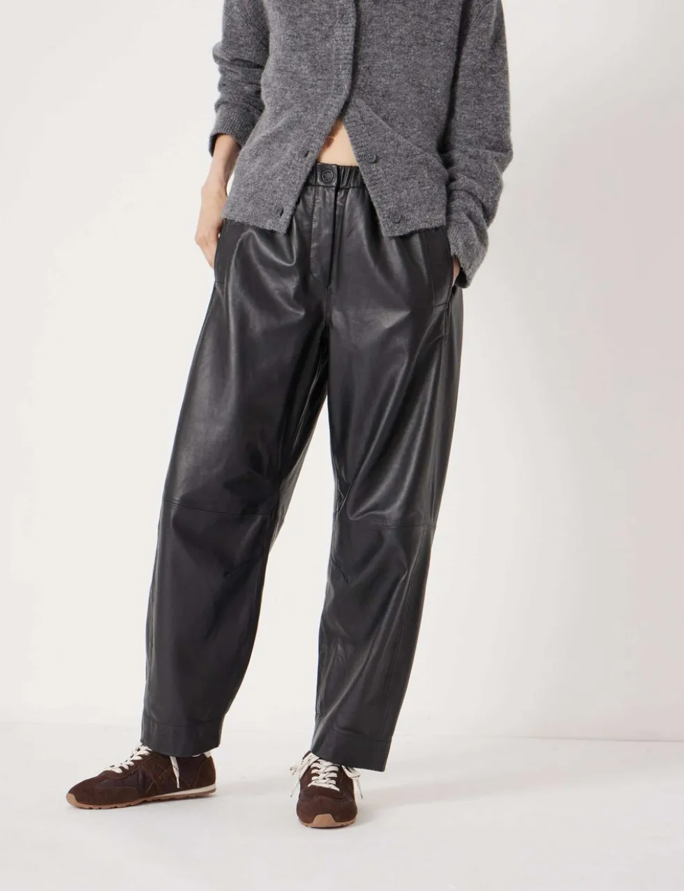 Leather Barrel Leg Trousers