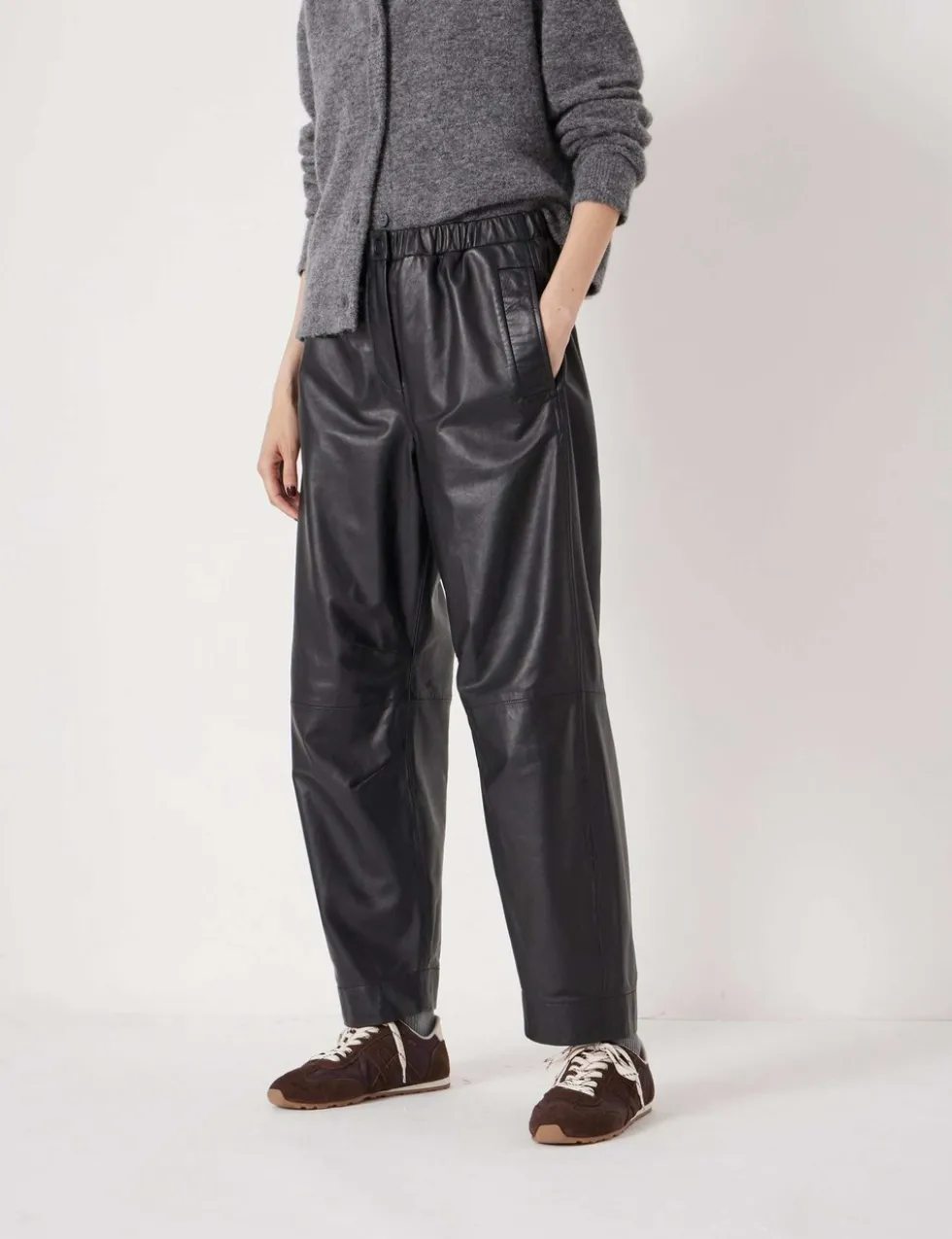 Leather Barrel Leg Trousers