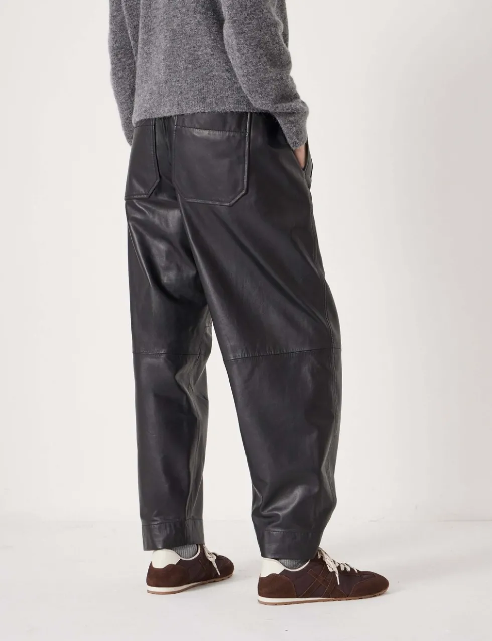 Leather Barrel Leg Trousers