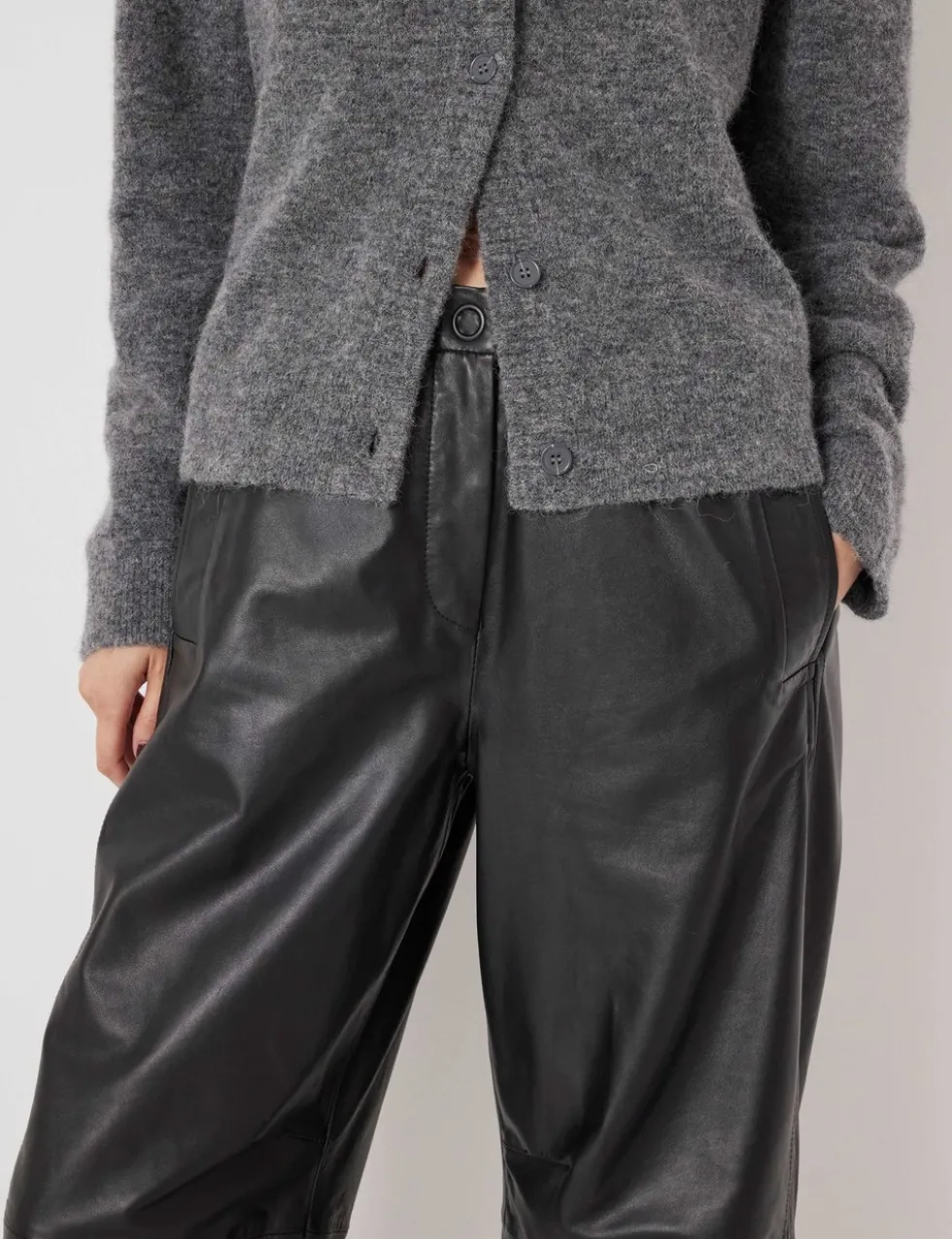 Leather Barrel Leg Trousers