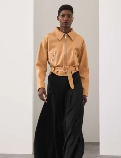 Leather Belted Biker Jacket