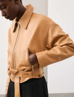 Leather Belted Biker Jacket