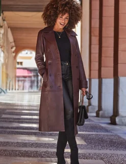 Leather Belted Double Breasted Trench Coat