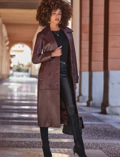 Leather Belted Double Breasted Trench Coat