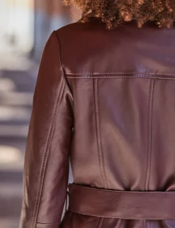 Leather Belted Double Breasted Trench Coat