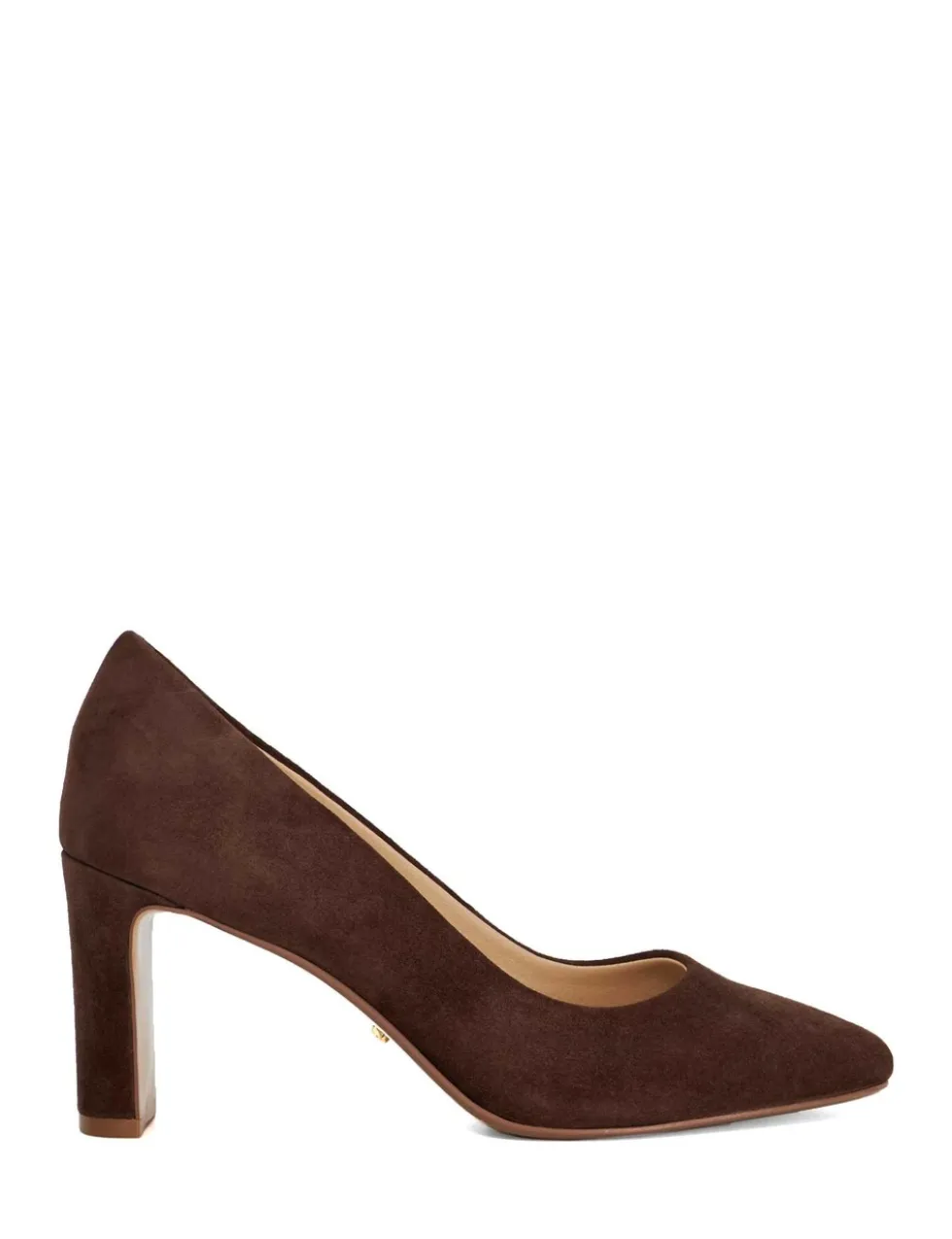 Leather Block Heel Chisel Toe Court Shoes