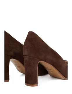 Leather Block Heel Chisel Toe Court Shoes
