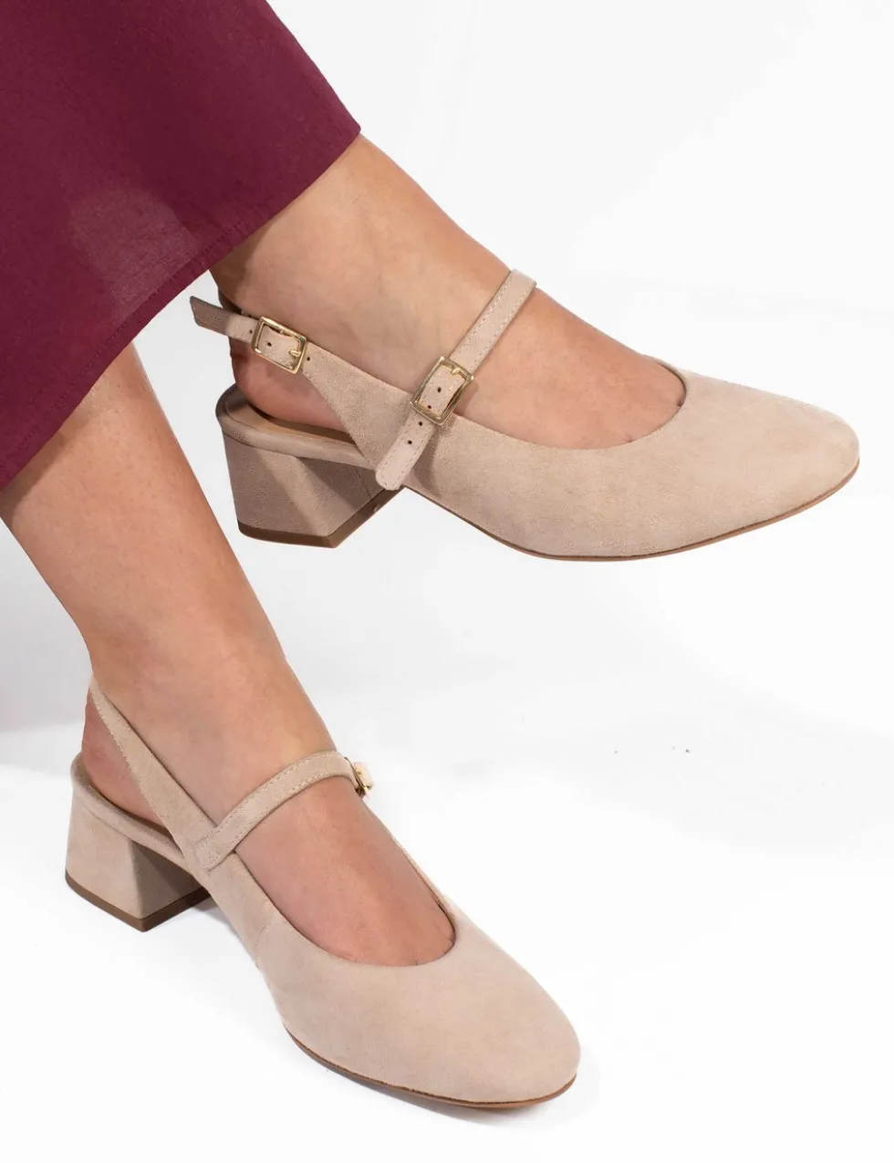 Leather Block Heel Slingback Mary Jane Shoes