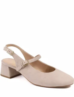 Leather Block Heel Slingback Mary Jane Shoes