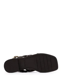 Leather Block Heel Square Toe Sandals