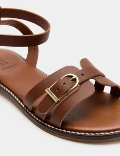 Leather Buckle Ankle Strap Sandals
