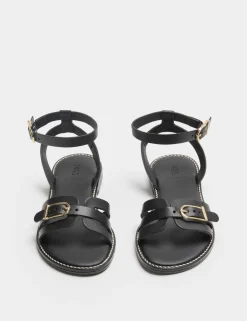 Leather Buckle Ankle Strap Sandals