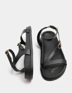 Leather Buckle Ankle Strap Flat Sandals