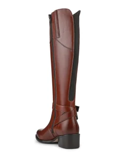 Leather Buckle Block Heel Knee High Boots