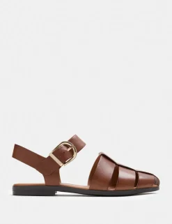 Leather Buckle Flat Fisherman Sandals