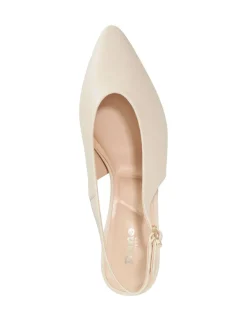 Leather Buckle Kitten Heel Slingback Shoes