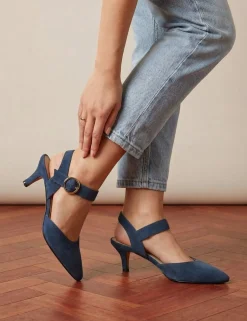 Leather Buckle Kitten Heel Court Shoes