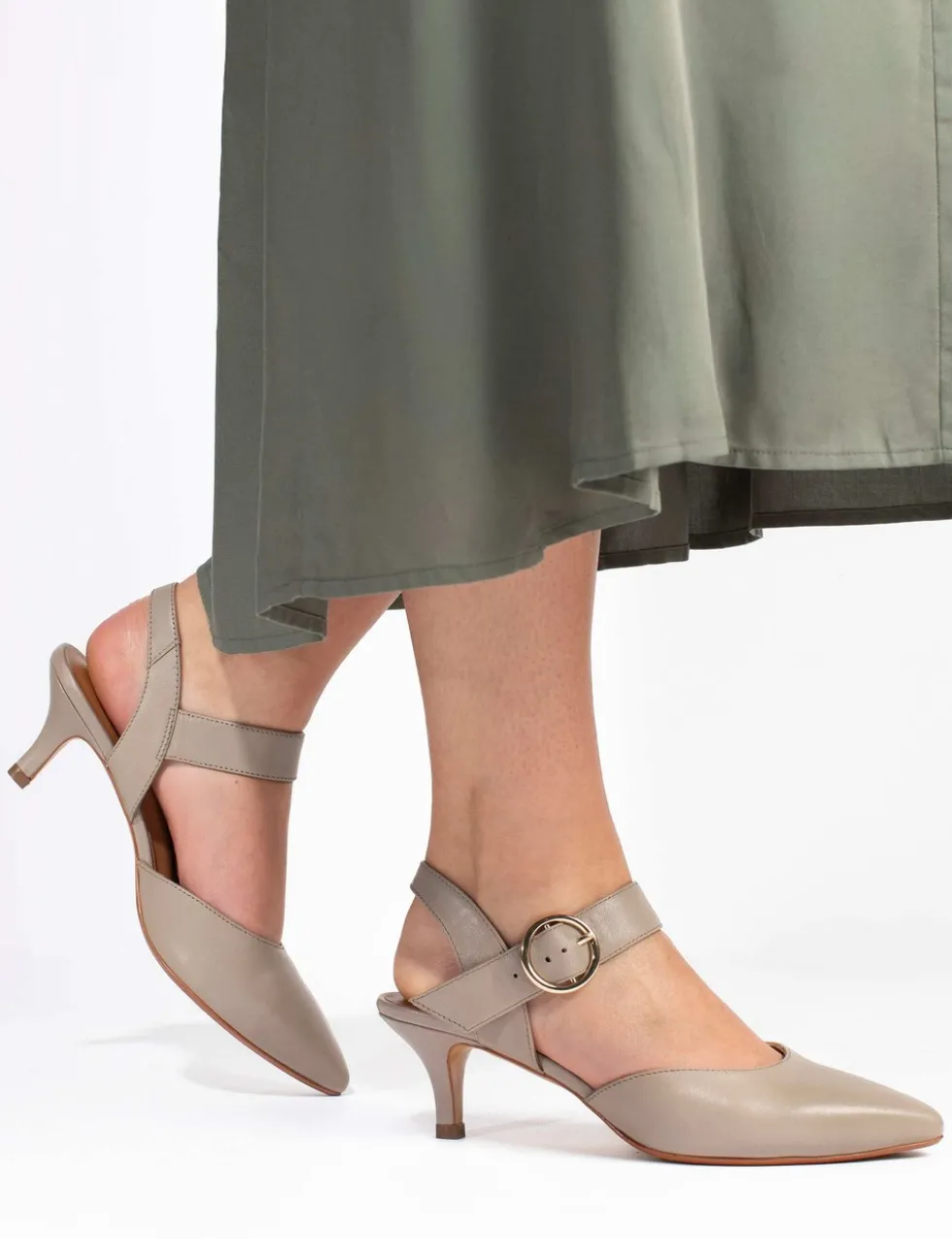 Leather Buckle Kitten Heel Court Shoes