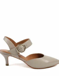 Leather Buckle Kitten Heel Court Shoes
