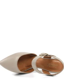 Leather Buckle Kitten Heel Court Shoes