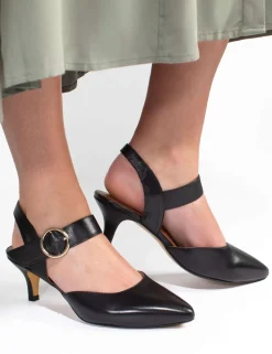Leather Buckle Kitten Heel Court Shoes
