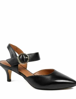 Leather Buckle Kitten Heel Court Shoes