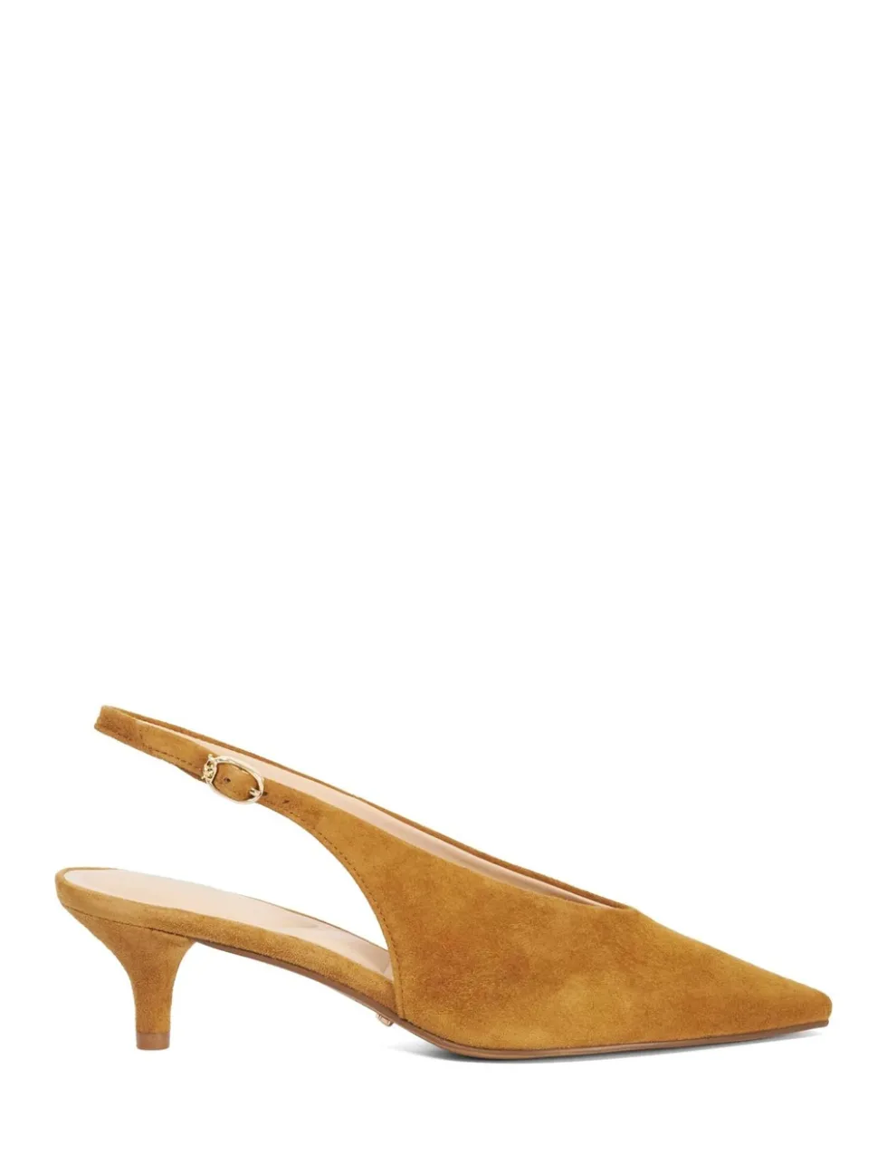 Leather Buckle Kitten Heel Slingback Shoes