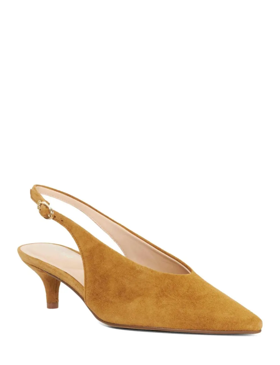 Leather Buckle Kitten Heel Slingback Shoes
