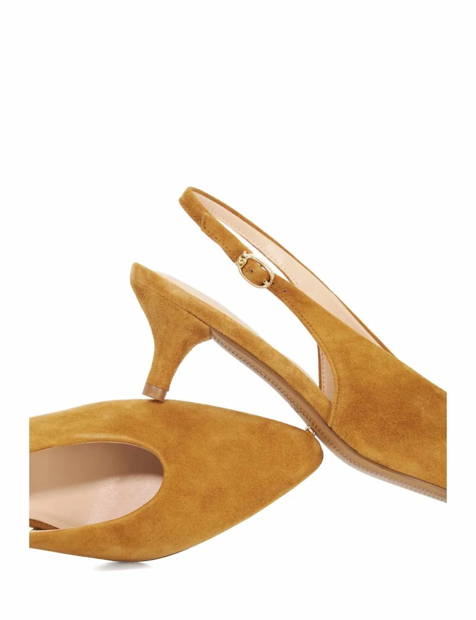 Leather Buckle Kitten Heel Slingback Shoes