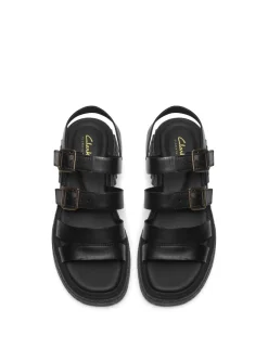 Leather Buckle Platform Slingback Sandals