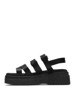 Leather Buckle Platform Slingback Sandals