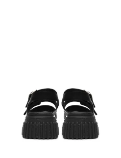 Leather Buckle Platform Slingback Sandals