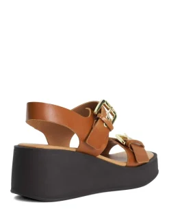 Leather Buckle Strappy Wedge Sandals