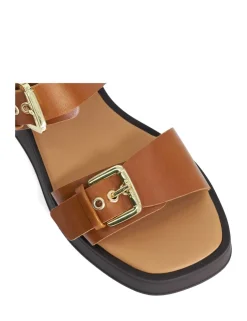 Leather Buckle Strappy Wedge Sandals