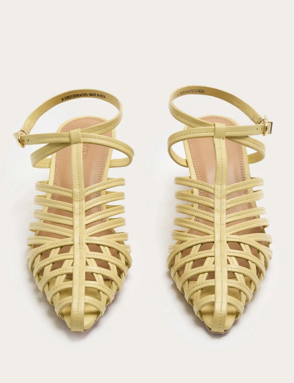 Leather Caged Strappy Kitten Heel Sandals