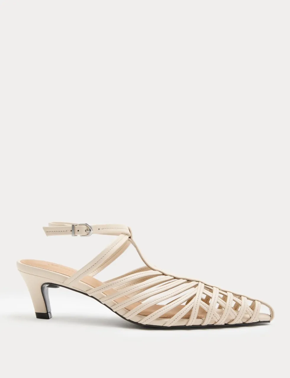 Leather Caged Strappy Kitten Heel Sandals