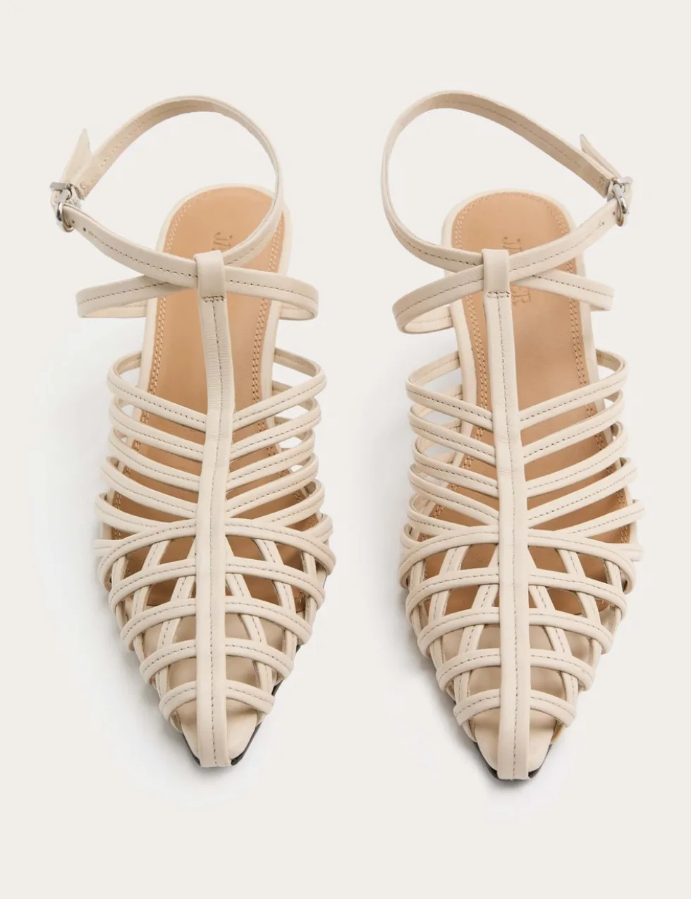 Leather Caged Strappy Kitten Heel Sandals
