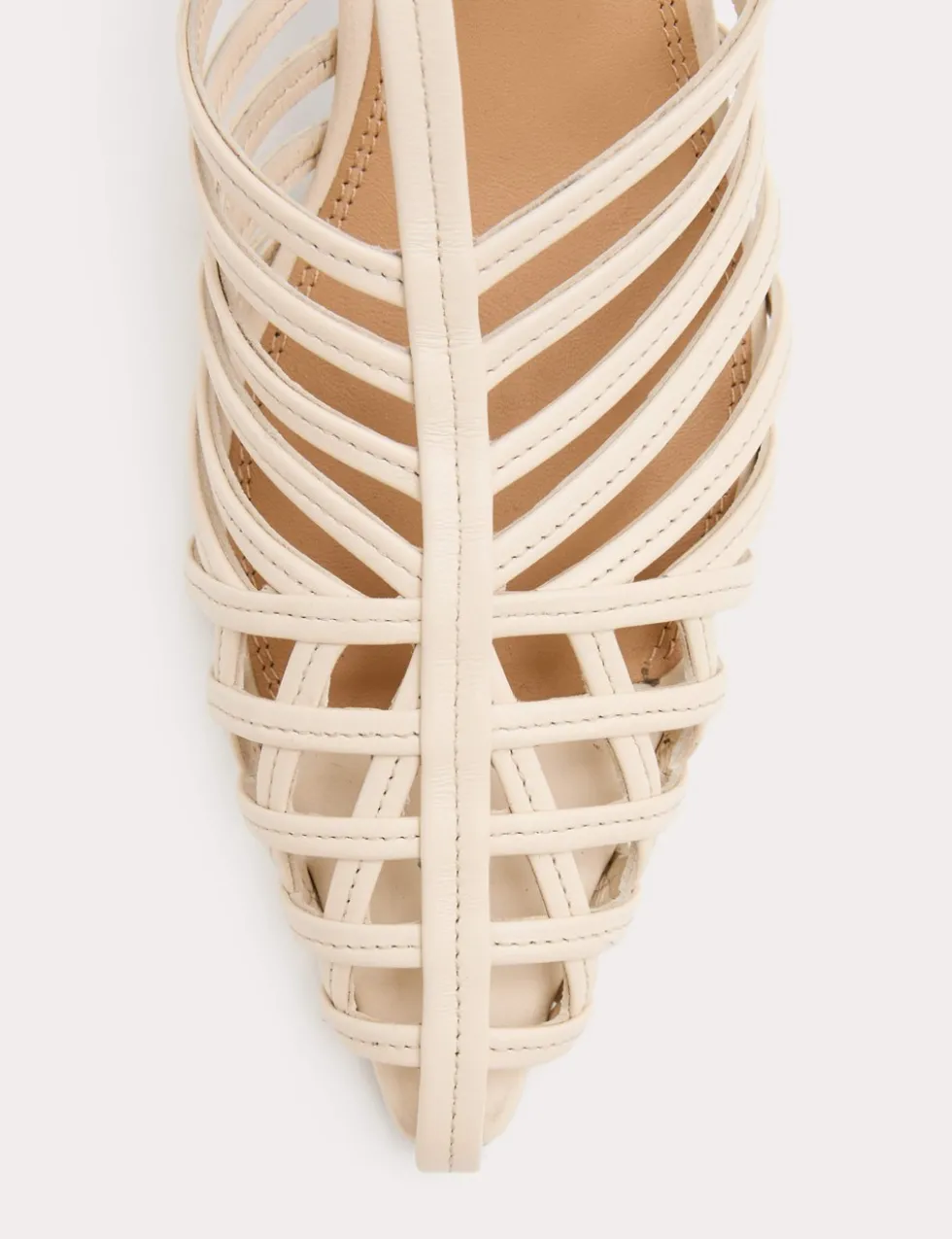 Leather Caged Strappy Kitten Heel Sandals