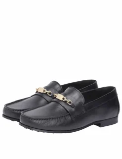 Leather Chain Trim Monogram Loafers