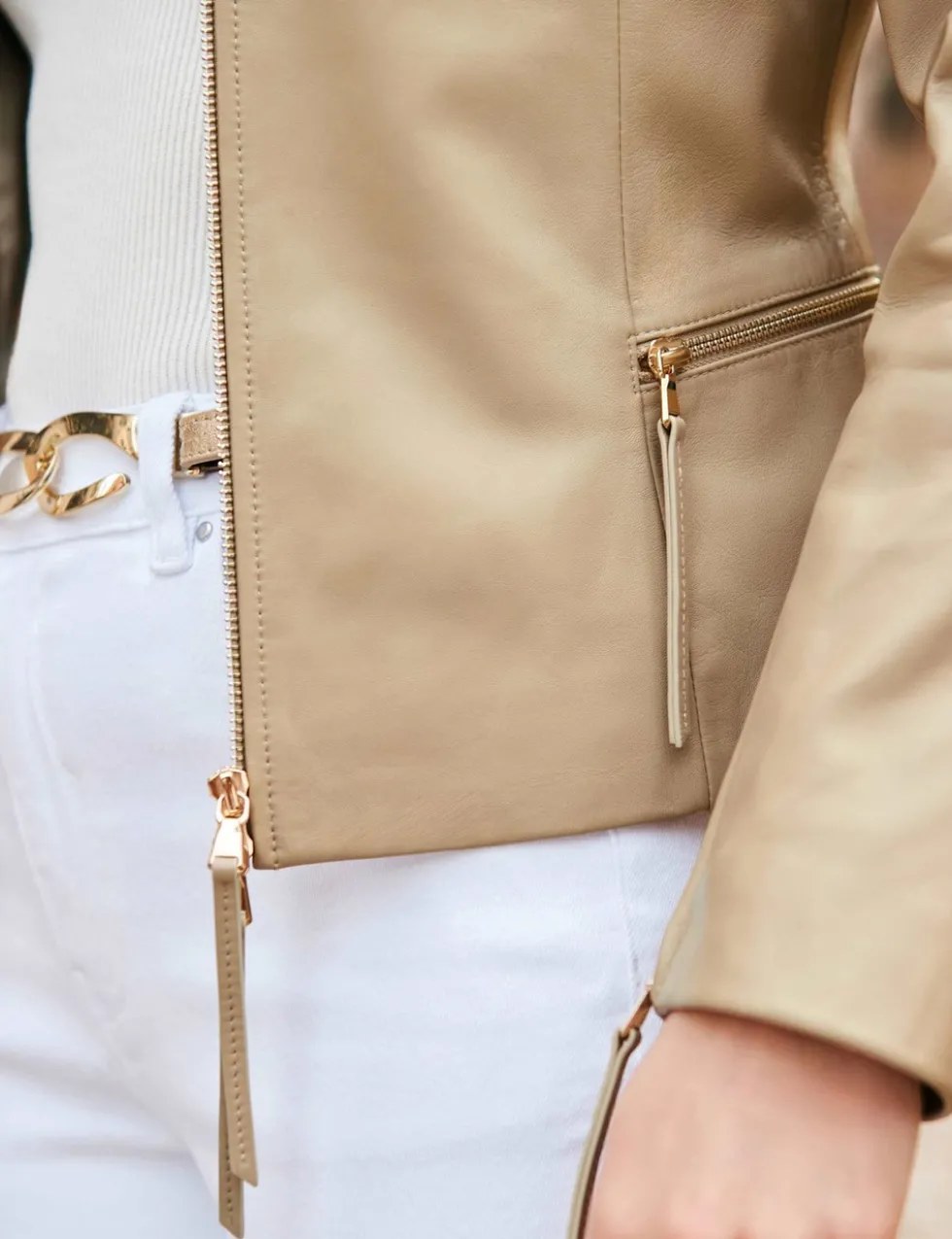 Leather Collared Zip Detail Bomber Jacket