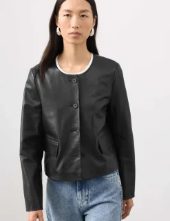 Leather Collarless Jacket