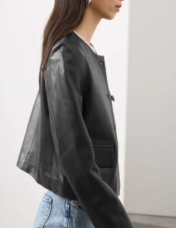 Leather Collarless Jacket