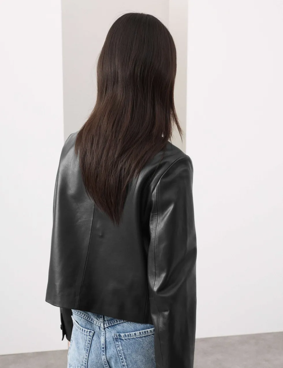 Leather Collarless Jacket