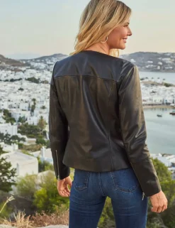 Leather Collarless Jacket