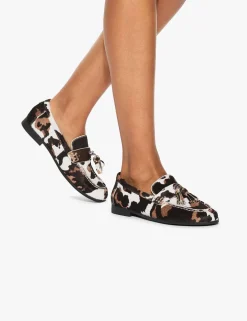 Leather Cow Print Tassel Loafers